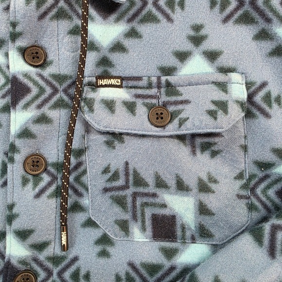 Tony Hawk Men's Sherpa Lined Fleece Shirt Jacket Shacket Hooded Aztec Blue M - Picture 9 of 13